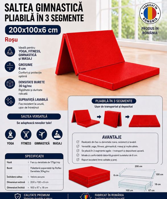 Saltea gimnastica pliabila 200x100x6 cm