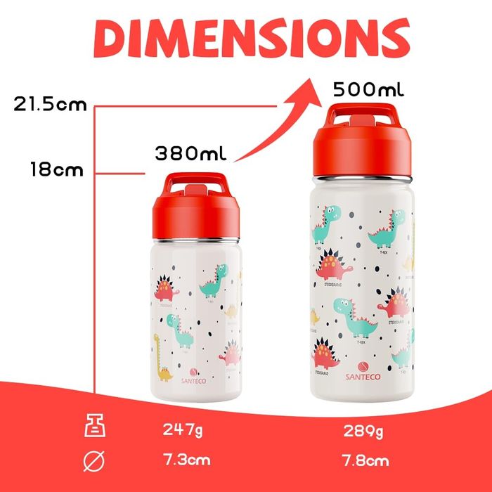 Висококачествена Детска бутилка за вода SANTECO със сламка 500мл