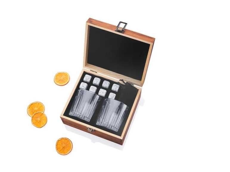 Комплект за уиски Дървена кутия с чаши и кубчета за лед Подарък за мъж