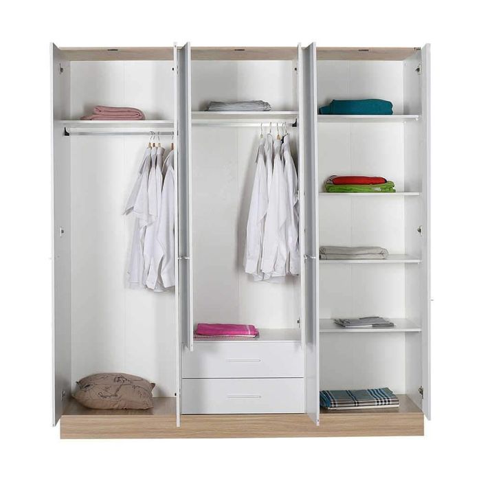 Dulap Haine Adore Base, 6 usi, 2 sertare, Alb, 206x224x52 cm - Alb