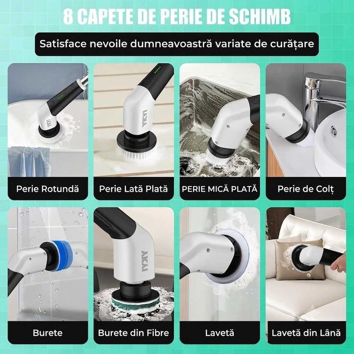Perie Electrică Rotativă 8 Capete, Mâner Reglabil, 2 Viteze - NOUĂ