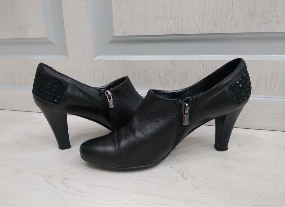 Туфли, ботильоны черные, кожаные