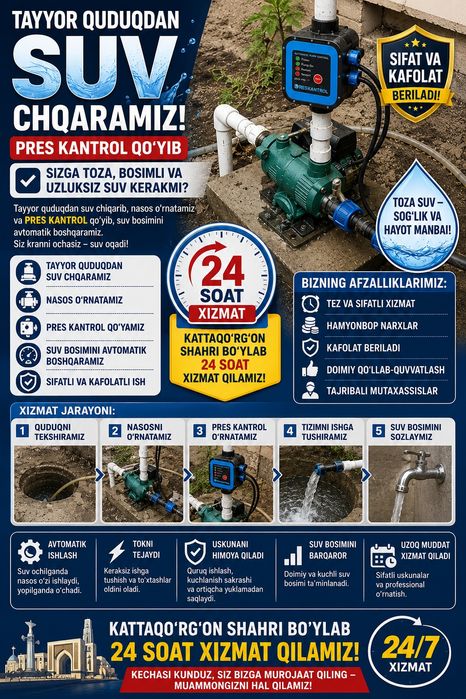 Santexnik, suv chqarish, eliktrik