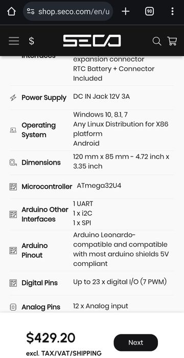 Calculator UDOO SBC II X86 Ultra