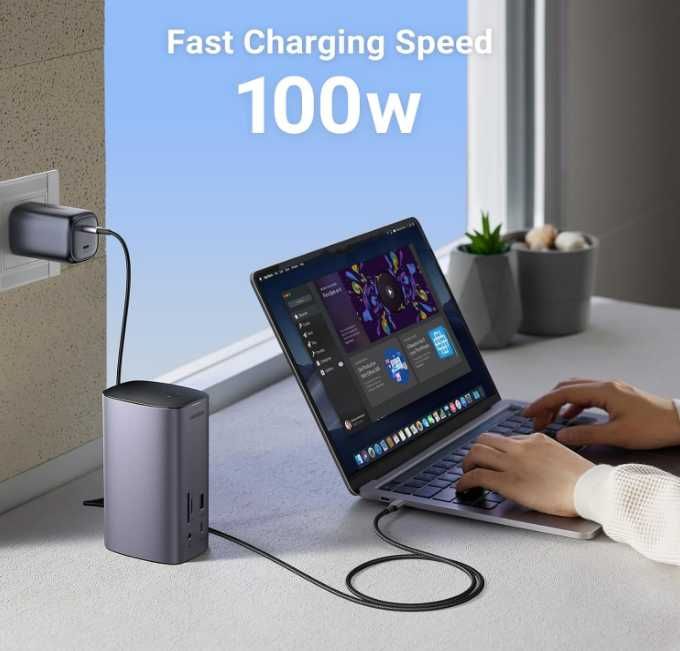 UGREEN 12-в-1 Dock с 100W GaN и троен монитор