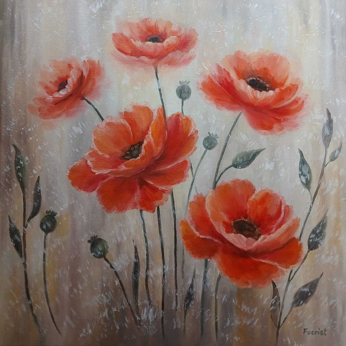 Tablou original „Ninge peste maci”, ulei pe pânză, 40x40 cm