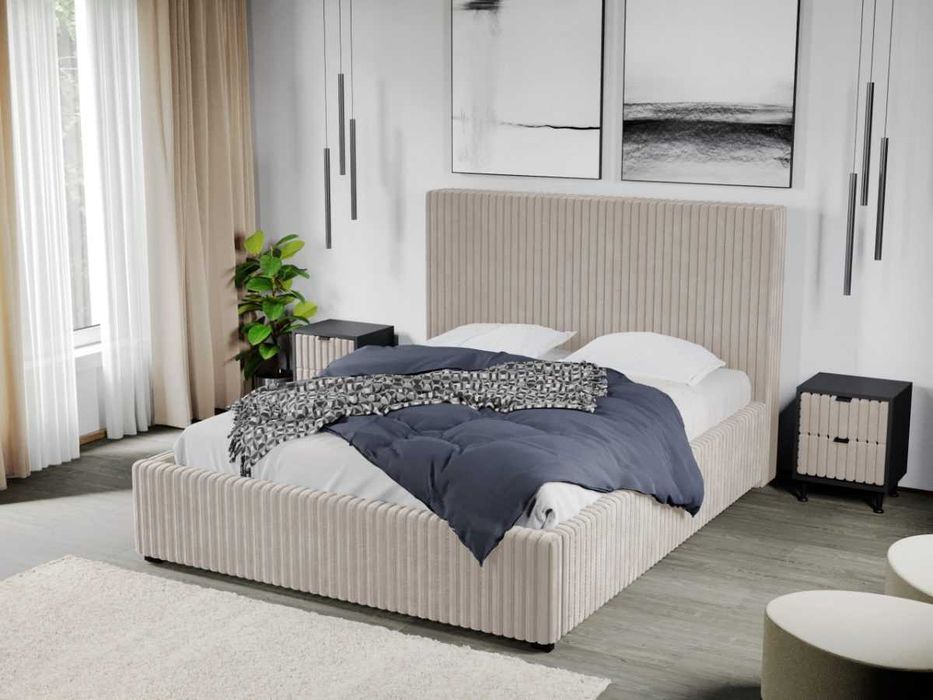 Pat Tapitat Reno Crem Tilia 3 cu somiera rabatabila si lada