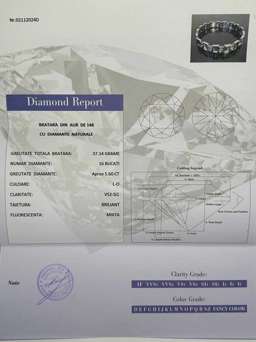 BRATARA AUR 14K + 16 Diamante x 0.35 = 5.60CT - 37.14g -Rusia -Vintage