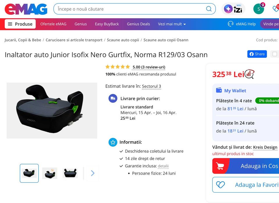 Inaltator auto Junior Isofix Nero Gurtfix, Norma R129/03 Osann