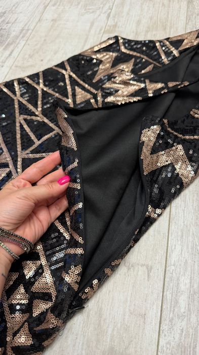Rochie cu paiete neagră și auriu rose gold, S/M, petrecere/eveniment