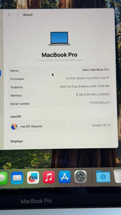 Macbook PRO 2019, Intel i5, 8 Gb RAM, 128 SSD