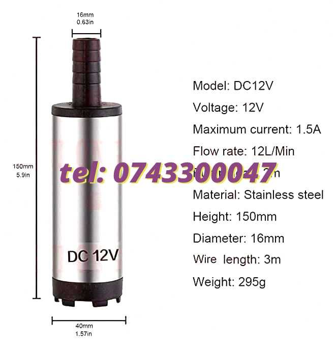 Dispozitiv Pompare Electrica Masina Submersibila 12V 12 L / Min , 38Mm , Mutare Co Alimentare 12V Auto Utila Pentru Garaj Service Si Atelier