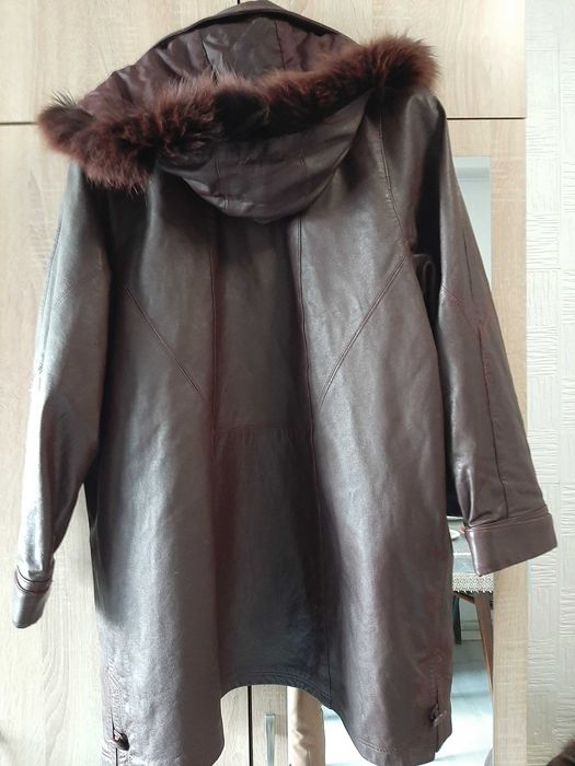 Дамско кожено яке от естествена кожа – XXL, с подплата и качулка