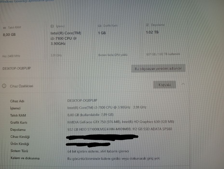 İ3-7100+GTX 750+8GB RAM