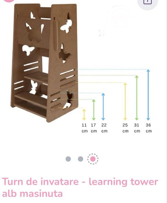 Turn de învățare Montessori NOU Alb cu model de mașinuță