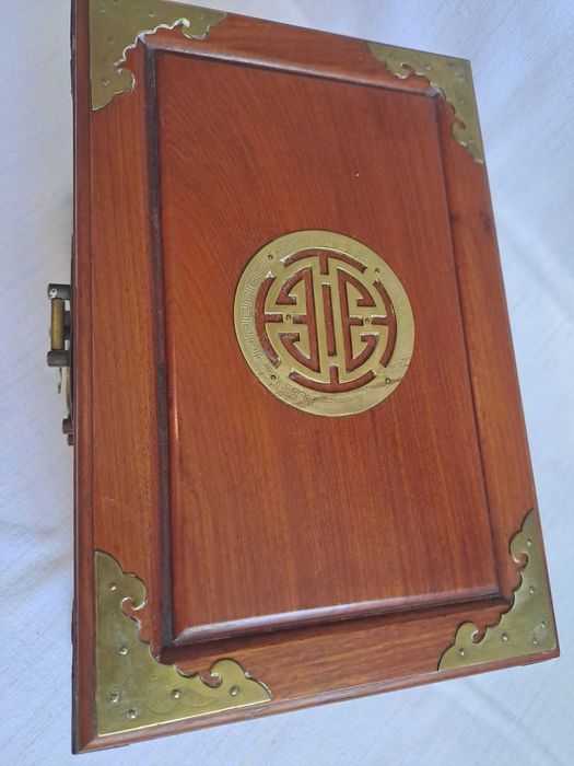 caseta dulapior bijuterii lemn trandafir bronz 31/21/20 cm