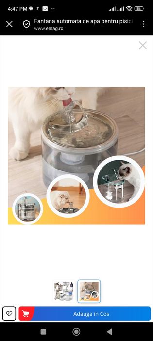 Fantana automata de apa pentru pisici si caini, 1,8 l