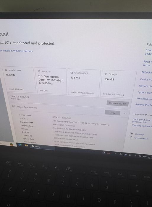 XPS 9310 OLED 4K NOU i7-11850 Nvme 1TB Samsung RAM 16 GB Super Slim1KG