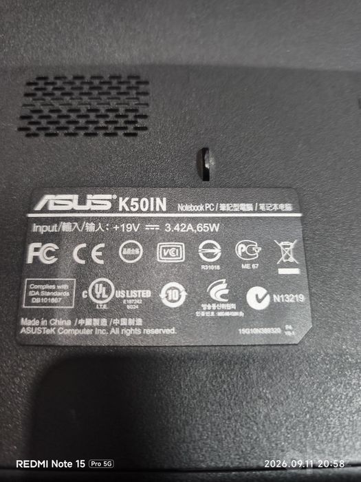 Noutbuk ASUS k50in zapchasga ishlamaydii
