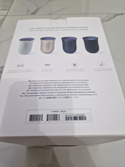 Stație încărcare wireless cu sterilizare UV Lexon Oblio Wireless Charging Station – design modern