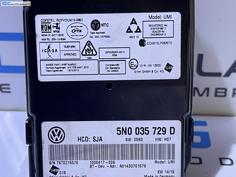 Unitate Modul Calculator Interfata Multimedia MDI Bluetooth Telefon Radio Volkswagen Passat B7 2010 - 2015 Cod 5N0035729D [AV2057]
