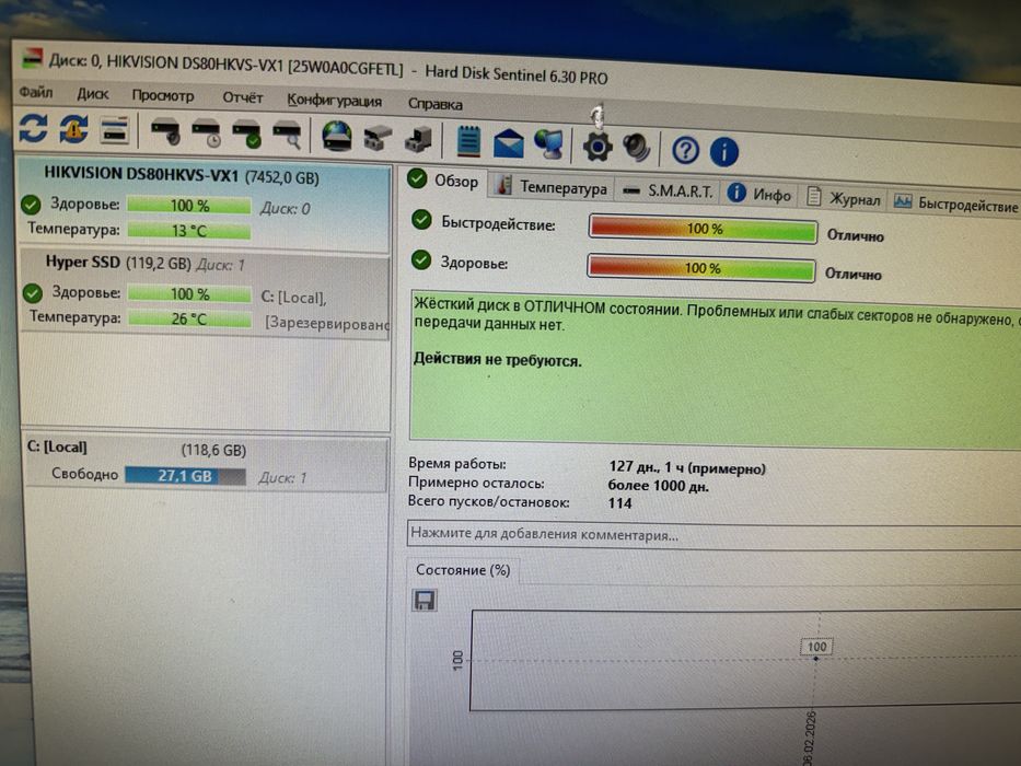 HDD HIKVISION 8tb здоровье 100%