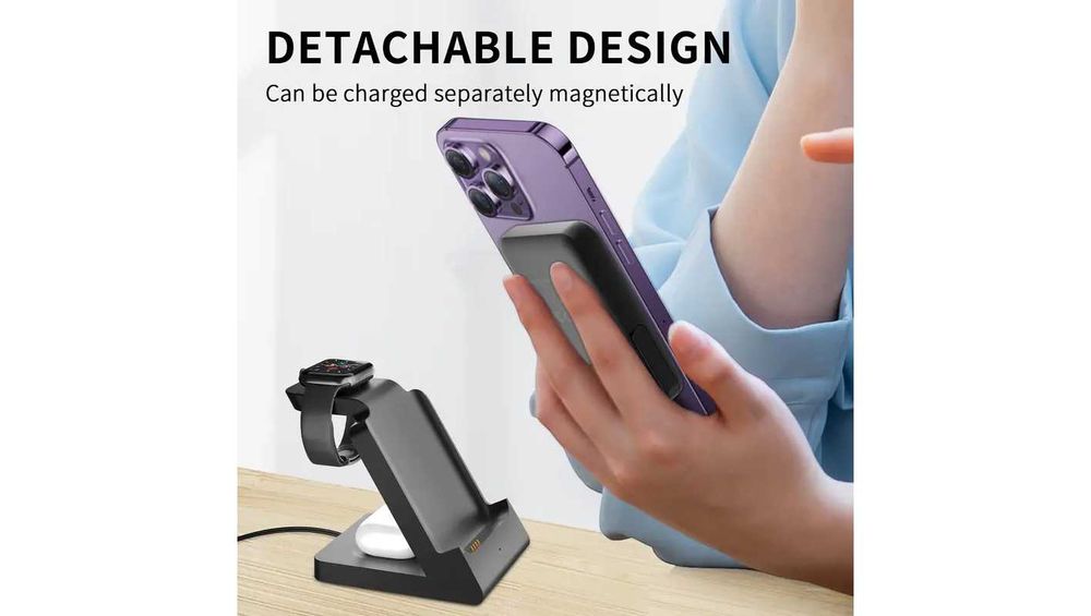 Безжична зарядна станция с преносима батерия за iPhone и др. 4в1