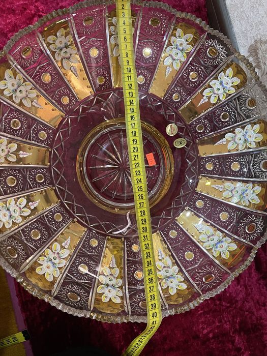 Большая хрустальная фруктовница с позолотой, Чехия