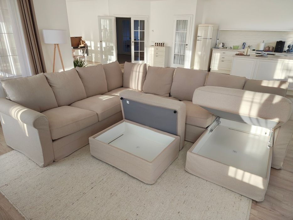 Colțar IKEA Grönlid natur greige canapea șezlong taburete