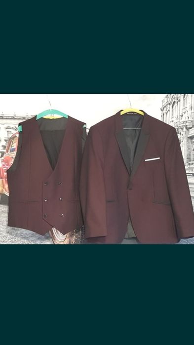 Costum nunta masura 52-54 xxl ,sacou,vesta ,pantalon ,papion