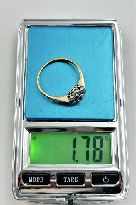 Античен Halo пръстен с диаманти – 0.6 ctw, 18K злато, тегло 1.78