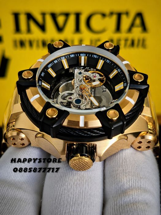 INVICTA Gunmetal Skeleton Gold 52 mm, Инвикта нов мъжки часовник