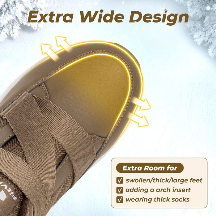 Bocanci de iarnă bărbați extra lați cu velcro căptușite antiderapante - Khaki EU 44.5