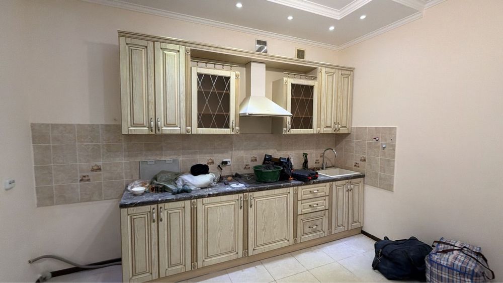 Кухня 3 м в длину с плитой и вытяжкой