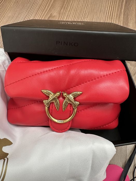 Чисто нова чанта Pinko LOVE MICRO PUFF в червен цвят