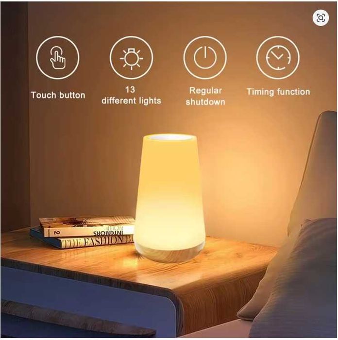 Lampă Veioza noptieră, 13 culori RGB, buton tactil, reîncărcabilă NOUA
