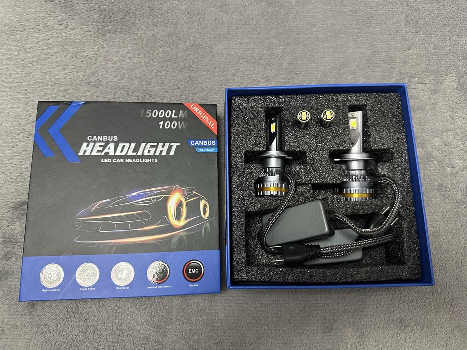 Set becuri LED H7 Model :A8- Canbus, 100W, 15000Lm,6000K - Cadou leduri pozitie