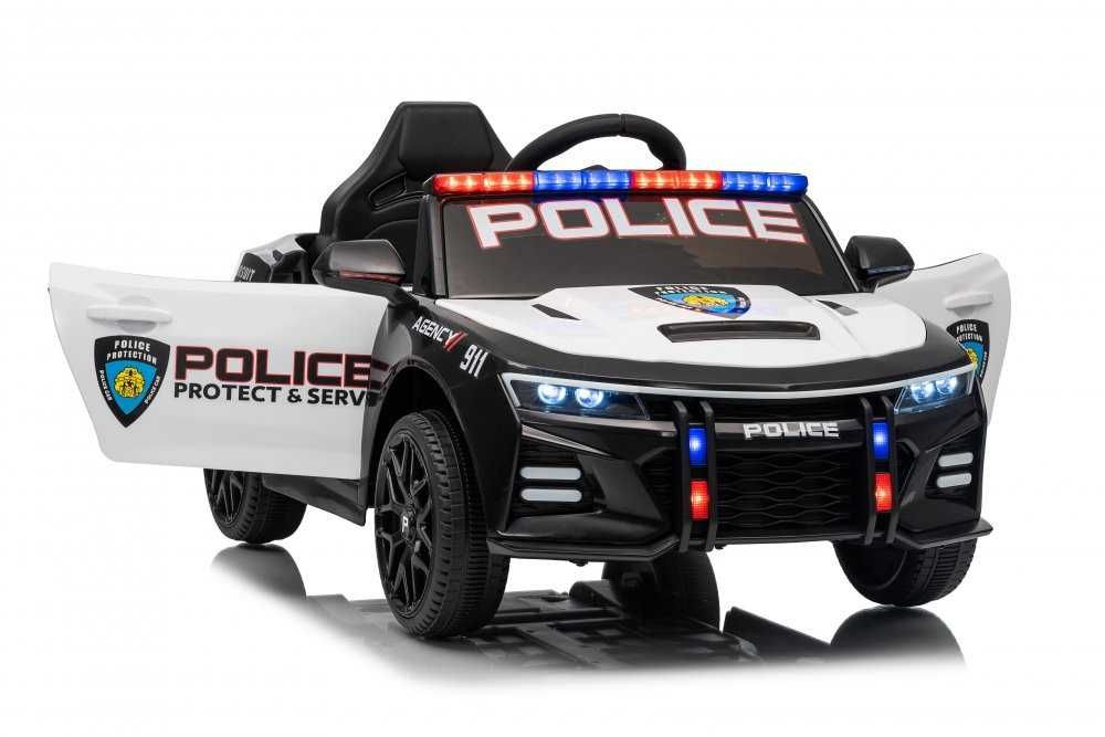 Masinuta electrica pentru copii Nichiduta Police Agency 24V,telecomanda 2.4G,scaun din piele,2 motoare,faruri led si lumini girofar politie, muzica,