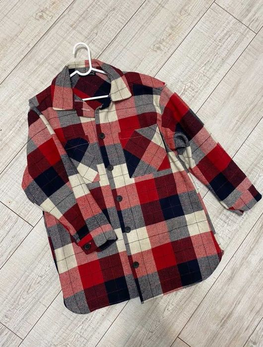 Теплая Рубашка в клетку, оверсайз