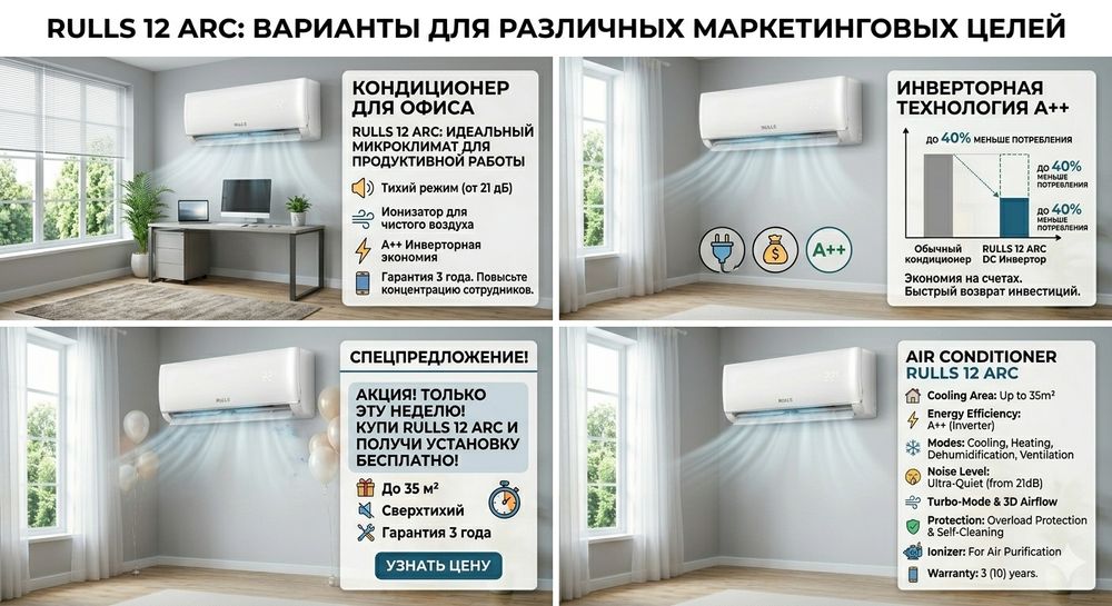Кондиционер rulls konditsioner full DC INVENTOR 80% 145-265 low voltag