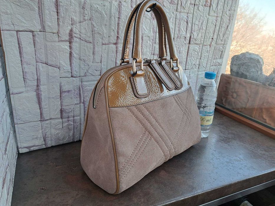 дамска чанта,Christian Berg,бежова кожена чанта-естествена кожа