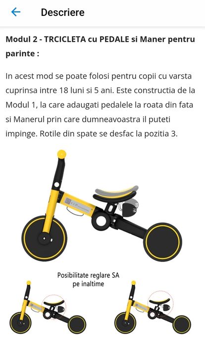 Tricicleta multifunctionala pana la 5 ani