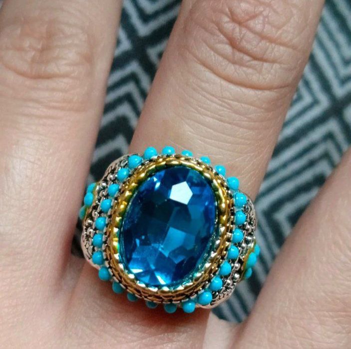 Винтажное кольцо с синим и бирюзовым кристаллом