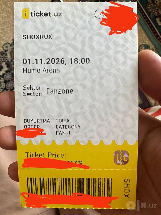 Shoxrux rep bilet. Fan zona, C211 sentr joy Билет.
