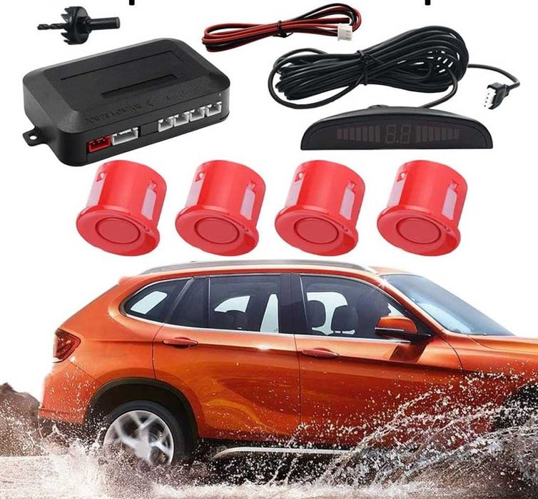 Парктроник с 4 сензора LED Display и звукова сигнализация - Червен