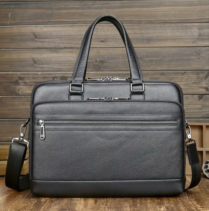 Мъжка универсална кожена бизнес чанта /Луксозно куфарче за лаптоп 15”!