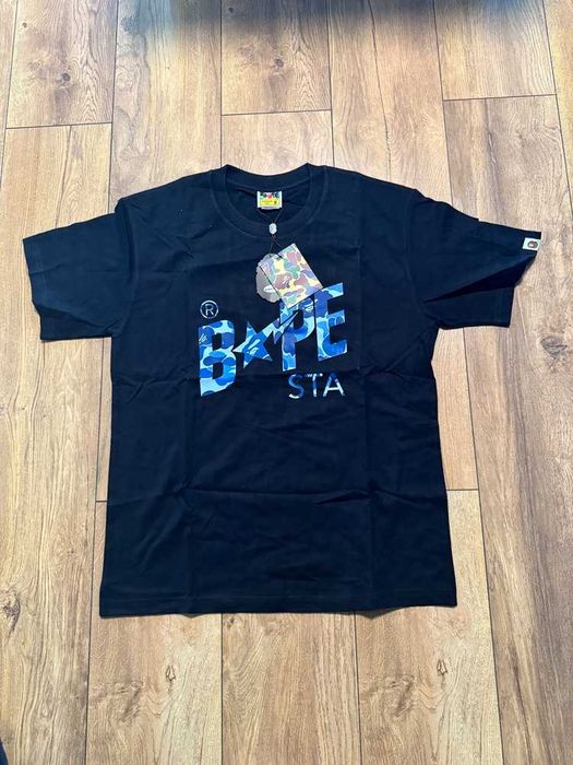 Bape Bapesta Blue Logo Black T-shirt