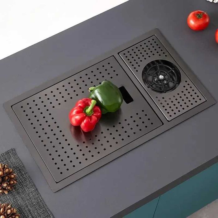 Черна мини мултифункционална кухненска мивка с капак