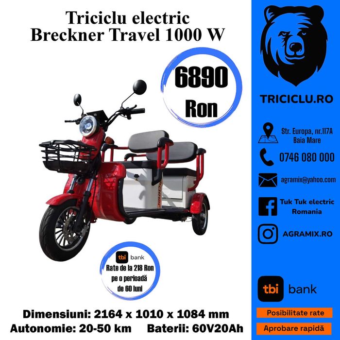 BRECKNER TRAVEL triciclu electric cu carte 350ron fara permis Agramix