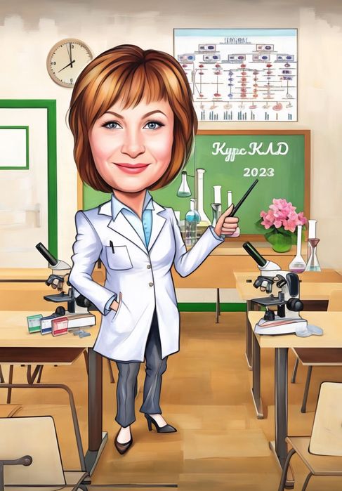 Забавна дигитална карикатура за учител – уникален подарък с рамка